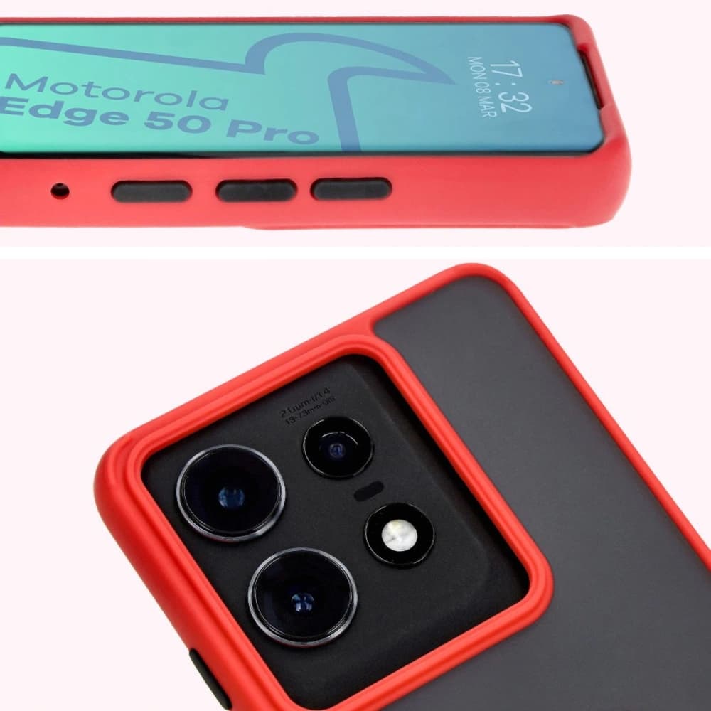 Pouzdro s úchopem na prst Bizon Case Hybrid Ring pro Motorola Edge 50 Pro kouřové s červeným rámem. - 7