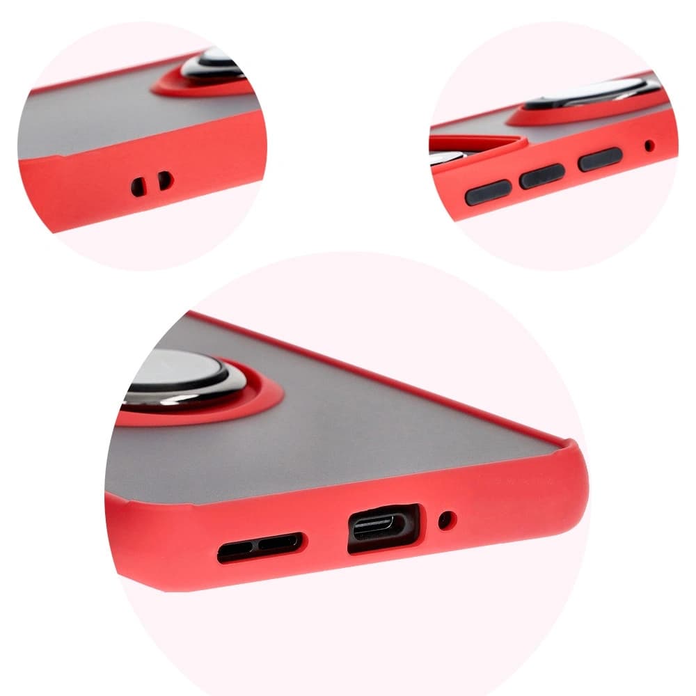 Pouzdro s úchopem na prst Bizon Case Hybrid Ring pro Motorola Edge 50 Pro kouřové s červeným rámem. - 8