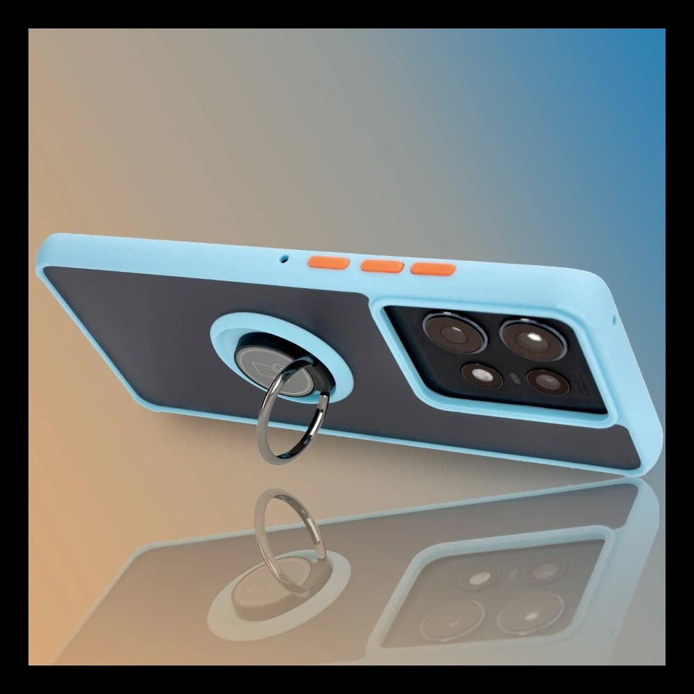 Pouzdro s úchytem na prst Bizon Case Hybrid Ring pro Motorola Edge 50 Pro kouřové s světle modrým rámečkem - 9