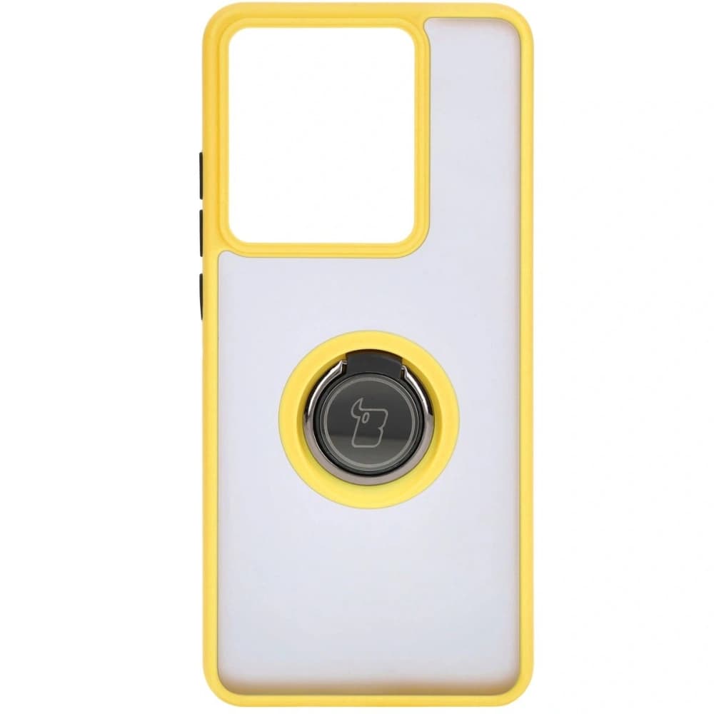 Etui s úchopem na prst Bizon Case Hybrid Ring pro Motorola Edge 50 Pro kouřové s žlutým rámem - 2