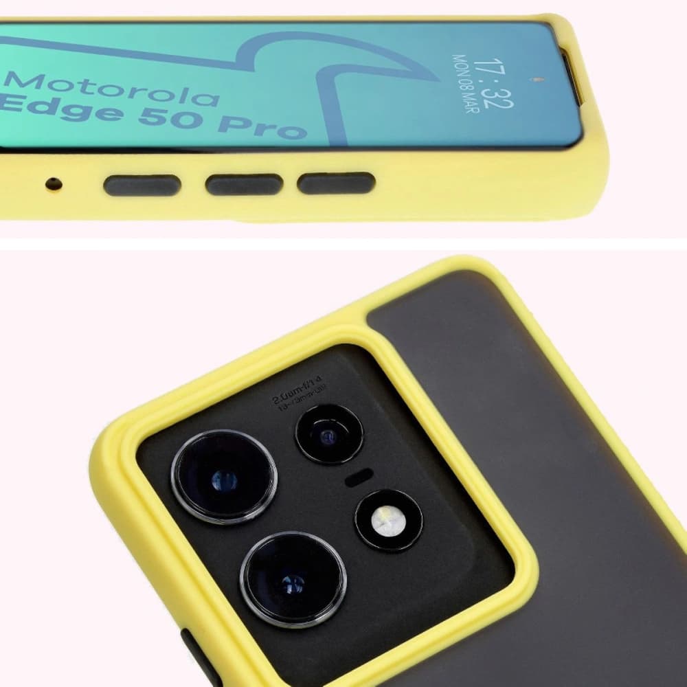 Etui s úchopem na prst Bizon Case Hybrid Ring pro Motorola Edge 50 Pro kouřové s žlutým rámem - 7