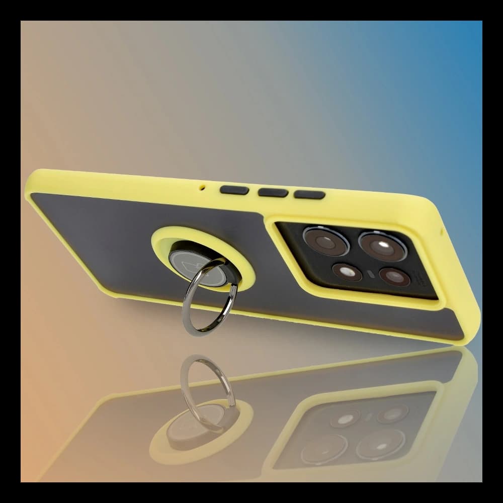 Etui s úchopem na prst Bizon Case Hybrid Ring pro Motorola Edge 50 Pro kouřové s žlutým rámem - 9
