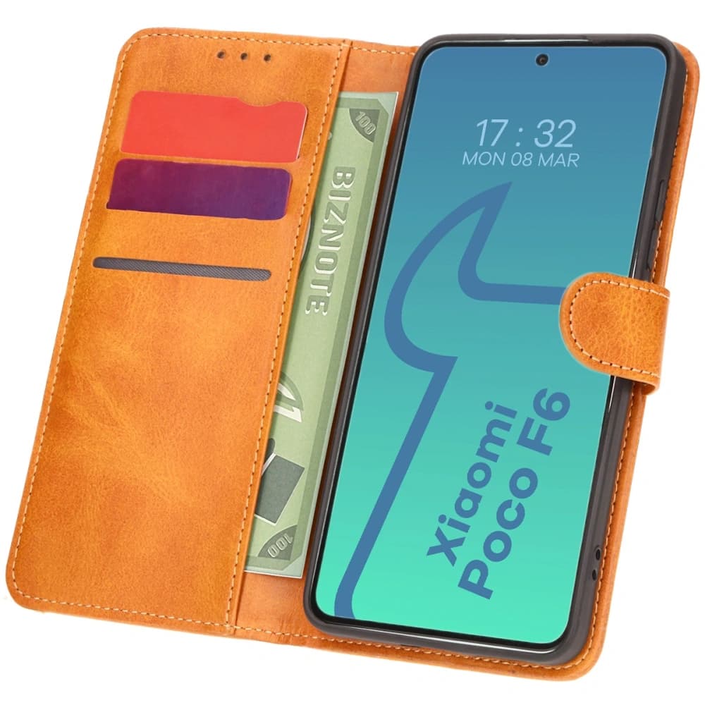 Etui s klopou Bizon Case Pocket do Xiaomi Poco F6 hnědé - 1