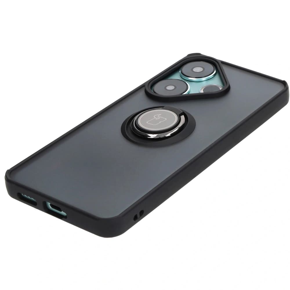 Etui s úchytem na prst Bizon Case Hybrid Ring pro Xiaomi Poco F6 kouřové s černým rámem - 3