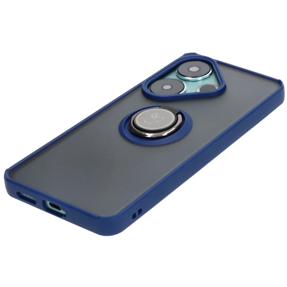 Etui s úchopem na prst Bizon Case Hybrid Ring pro Xiaomi Poco F6 kouřové s modrým rámem - 3