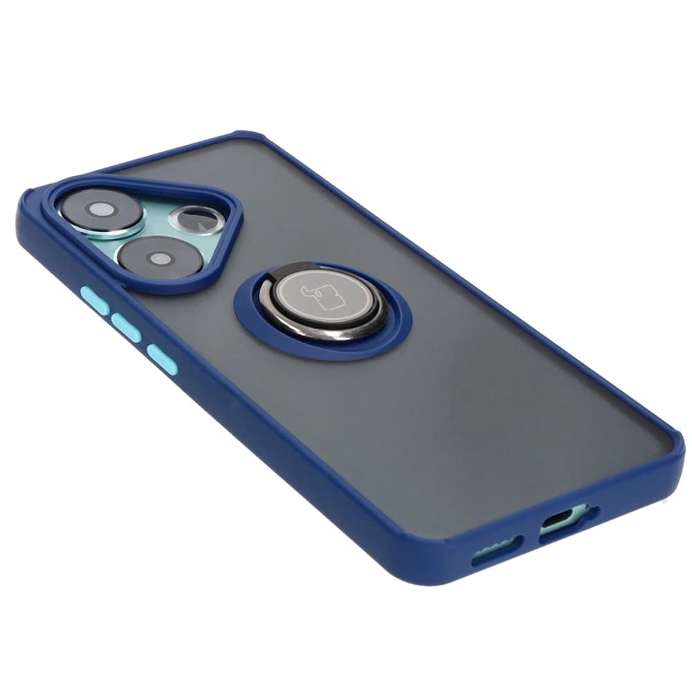 Etui s úchopem na prst Bizon Case Hybrid Ring pro Xiaomi Poco F6 kouřové s modrým rámem - 4