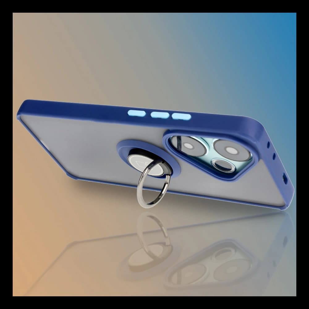 Etui s úchopem na prst Bizon Case Hybrid Ring pro Xiaomi Poco F6 kouřové s modrým rámem - 9