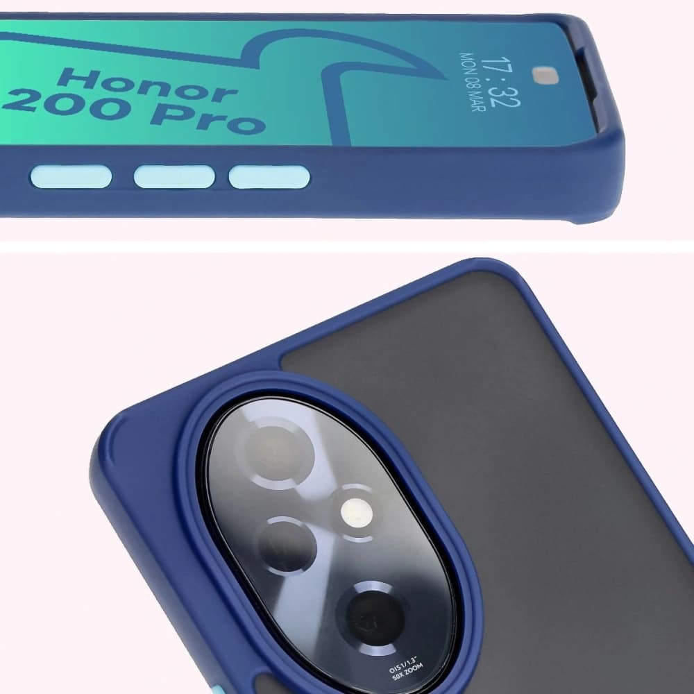Bizon Case Hybrid Ring Honor 200 Pro smoky with a navy blue frame - 7
