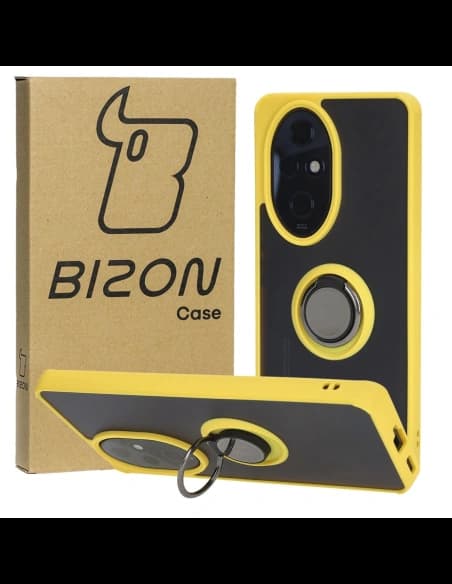 Bizon Case Hybrid Ring Honor 200 Pro smoky with a yellow frame