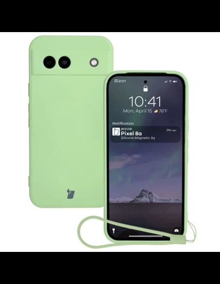 Silikonowe etui z pierścieniem magnetycznym Bizon Case Silicone Magnetic Sq do Google Pixel 8a jasnozielone