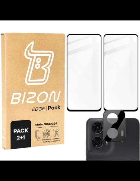 Bizon Edge 2x sticlă de protecție temperată cu ramă + sticlă pentru cameră Motorola Moto G04/G24