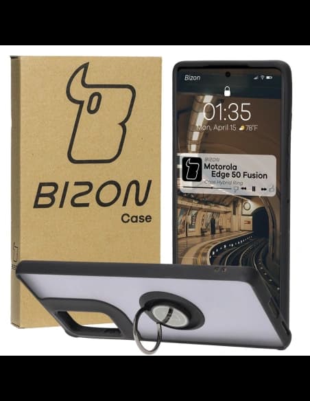 Bizon Case Hybrid Ring Motorola Edge 50 Fusion smoky with a black frame