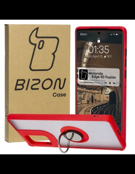 Bizon Case Hybrid Ring Motorola Edge 50 Fusion smoky with a red frame