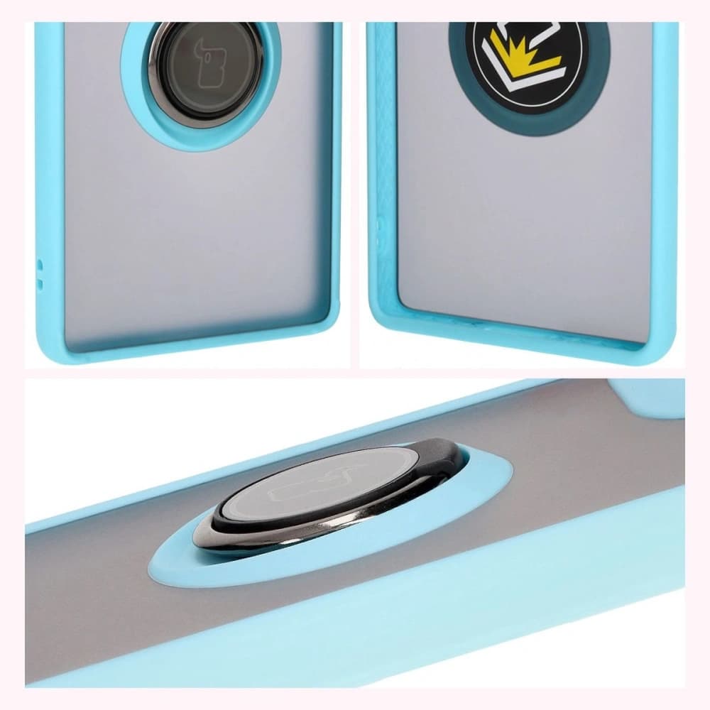 Bizon Case Hybrid Ring Motorola Edge 50 Fusion smoky with a light blue frame - 4