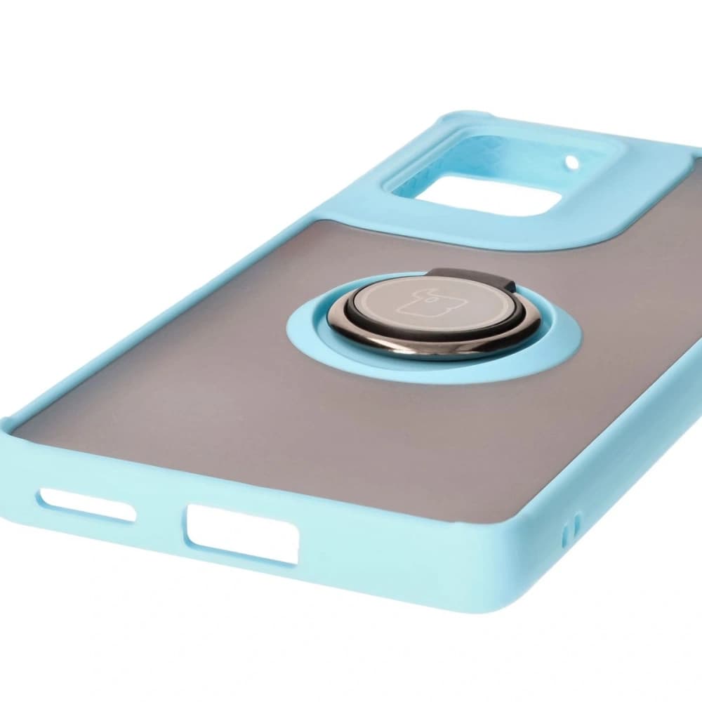 Bizon Case Hybrid Ring Motorola Edge 50 Fusion smoky with a light blue frame - 5