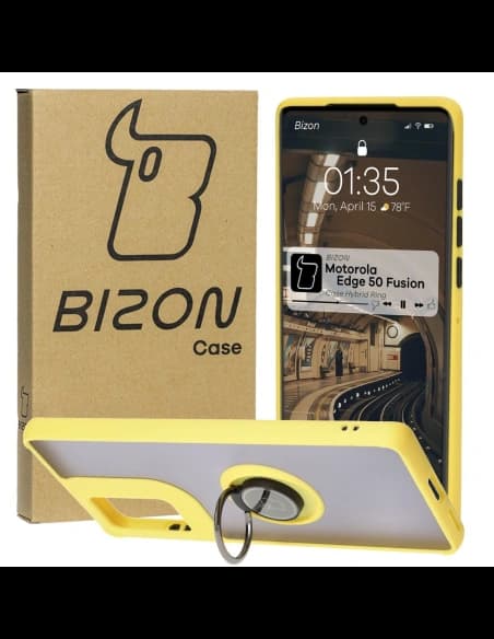 Bizon Case Hybrid Ring Motorola Edge 50 Fusion smoky with a yellow frame