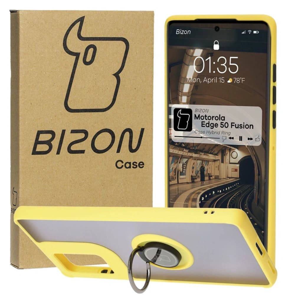 Bizon Case Hybrid Ring Motorola Edge 50 Fusion smoky with a yellow frame - 1