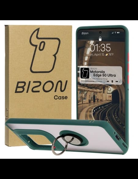 Bizon Case Hybrid Ring Motorola Edge 50 Ultra füstös sötétzöld kerettel