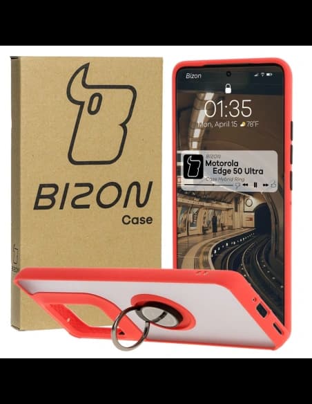 Bizon Case Hybrid Ring Motorola Edge 50 Ultra füstös piros kerettel