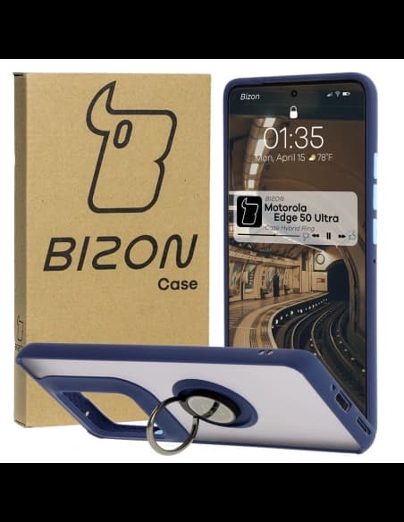 Bizon Case Hybrid Ring Motorola Edge 50 Ultra füstös, sötétkék kerettel