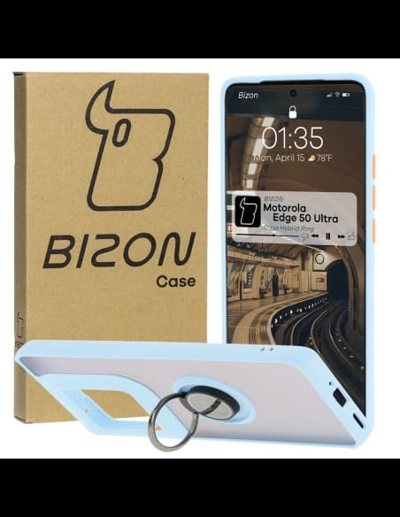 Bizon Case Hybrid Ring Motorola Edge 50 Ultra füstös, világoskék kerettel