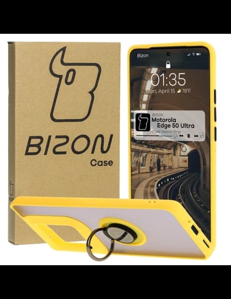 Bizon Case Hybrid Ring Motorola Edge 50 Ultra füstös sárga kerettel