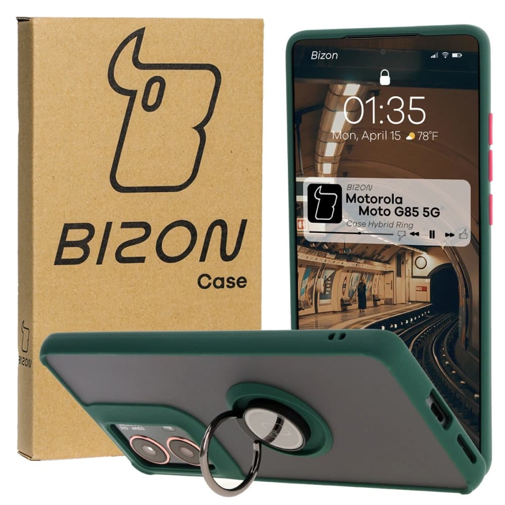 Bizon Case Hybrid Ring Motorola Moto G85 5G füstös sötétzöld kerettel - 1