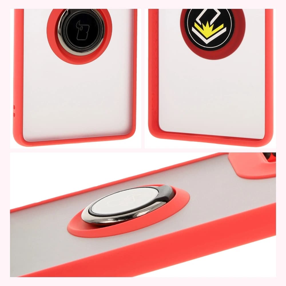 Etui s úchopem na prst Bizon Case Hybrid Ring pro Motorola Moto G85 5G kouřové s červeným rámečkem - 4