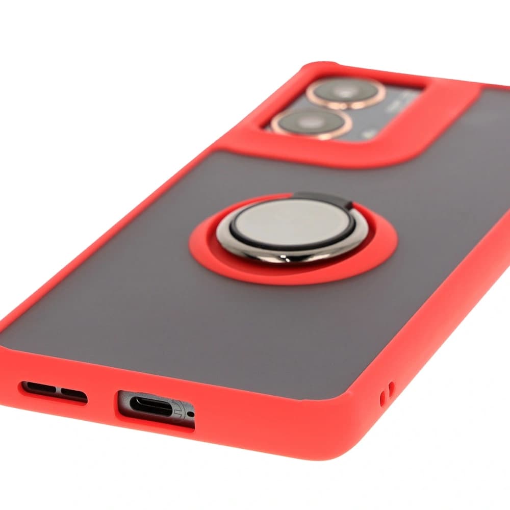 Etui s úchopem na prst Bizon Case Hybrid Ring pro Motorola Moto G85 5G kouřové s červeným rámečkem - 5