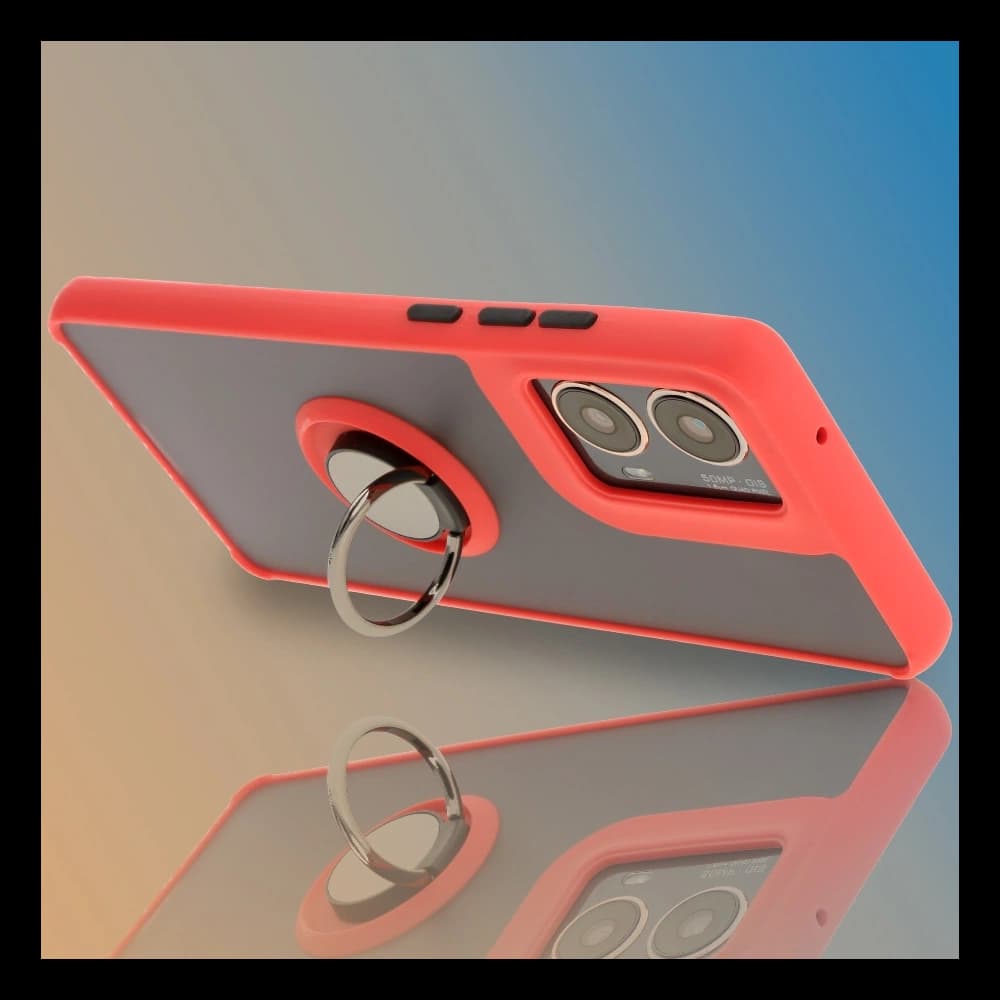 Etui s úchopem na prst Bizon Case Hybrid Ring pro Motorola Moto G85 5G kouřové s červeným rámečkem - 6