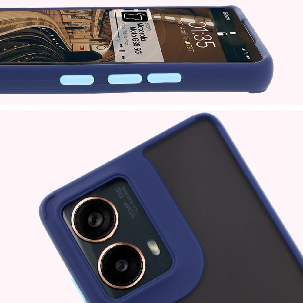 Bizon Case Hybrid Gyűrű Motorola Moto G85 5G füstös színben, tengerészkék kerettel - 3