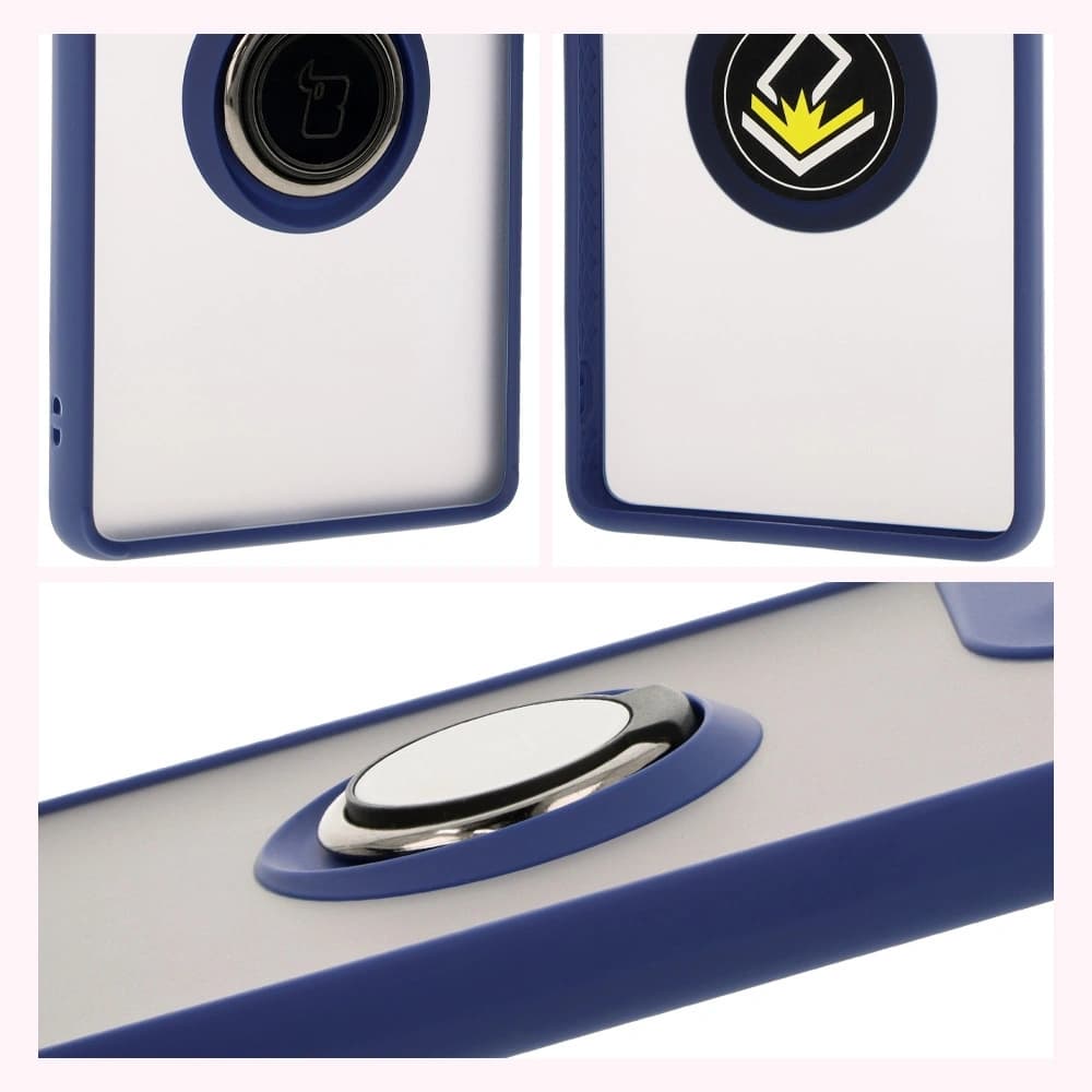 Bizon Case Hybrid Gyűrű Motorola Moto G85 5G füstös színben, tengerészkék kerettel - 4