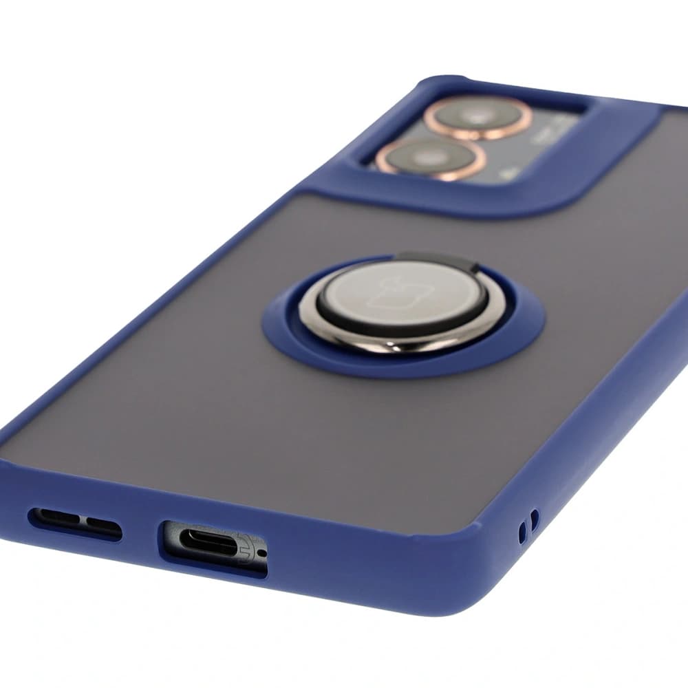 Bizon Case Hybrid Gyűrű Motorola Moto G85 5G füstös színben, tengerészkék kerettel - 5