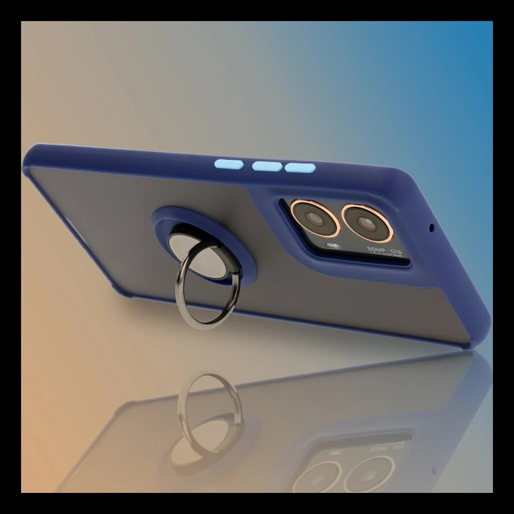 Bizon Case Hybrid Gyűrű Motorola Moto G85 5G füstös színben, tengerészkék kerettel - 6