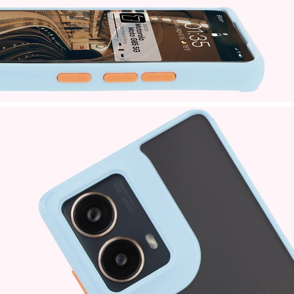 Etui z uchwytem na palec Bizon Case Hybrid Ring do Motorola Moto G85 5G kouřové s jasně modrým rámem - 3