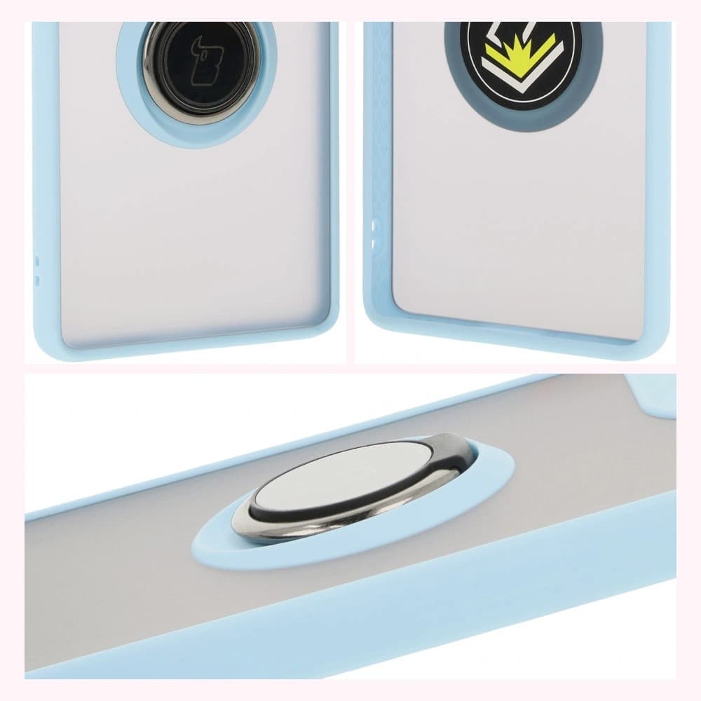 Etui z uchwytem na palec Bizon Case Hybrid Ring do Motorola Moto G85 5G kouřové s jasně modrým rámem - 4
