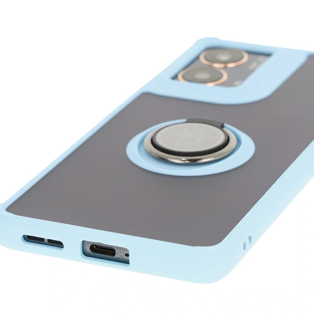 Etui z uchwytem na palec Bizon Case Hybrid Ring do Motorola Moto G85 5G kouřové s jasně modrým rámem - 5