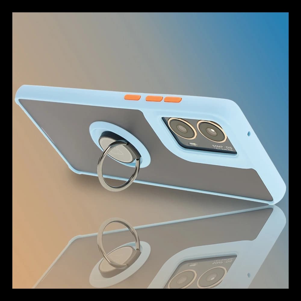 Etui z uchwytem na palec Bizon Case Hybrid Ring do Motorola Moto G85 5G kouřové s jasně modrým rámem - 6