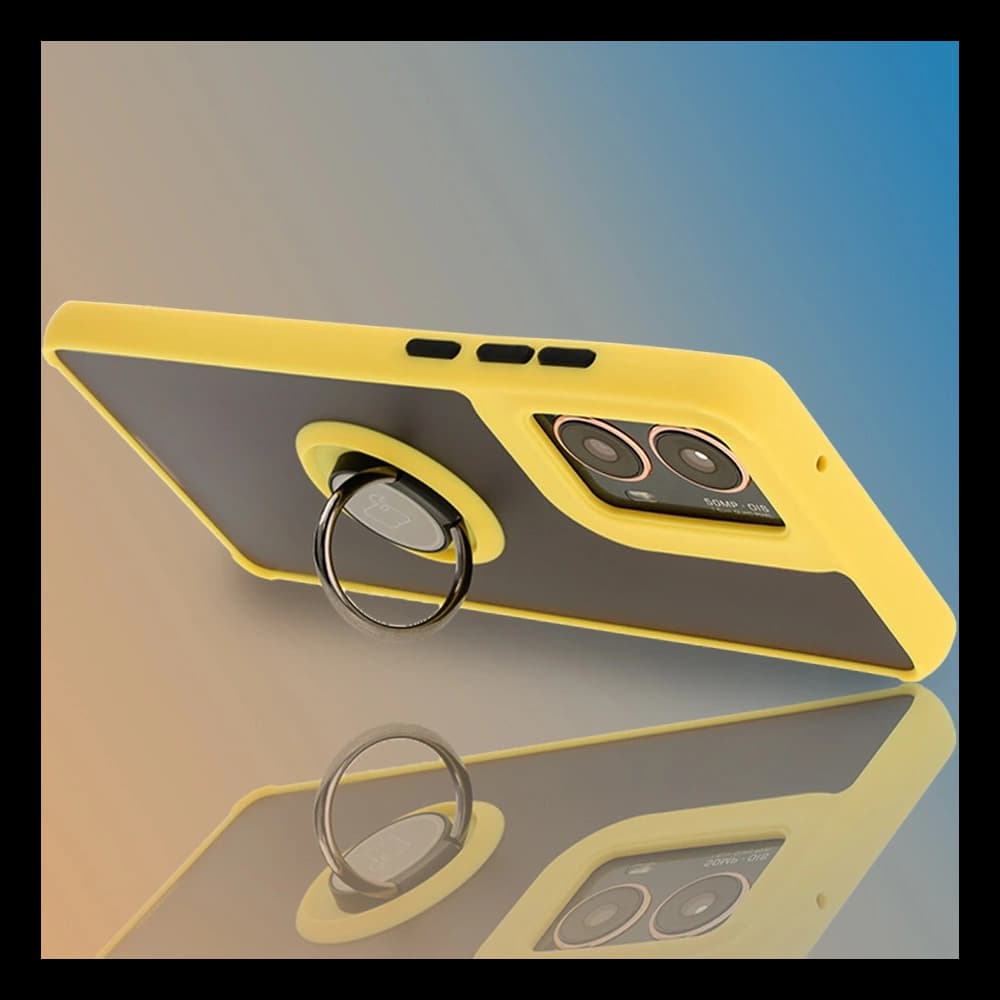 Etui s úchopem na prst Bizon Case Hybrid Ring pro Motorola Moto G85 5G kouřové s žlutým rámem - 6