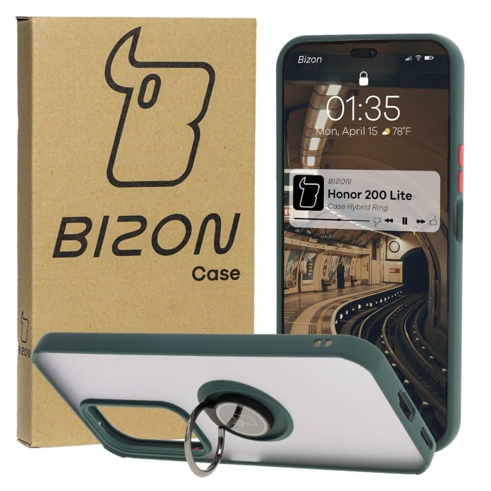 Bizon Case Hybrid Ring Honor 200 Lite smoky with a dark green frame - 1