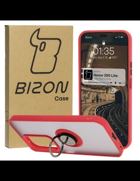 Bizon Case Hybrid Ring Honor 200 Lite smoky with a red frame