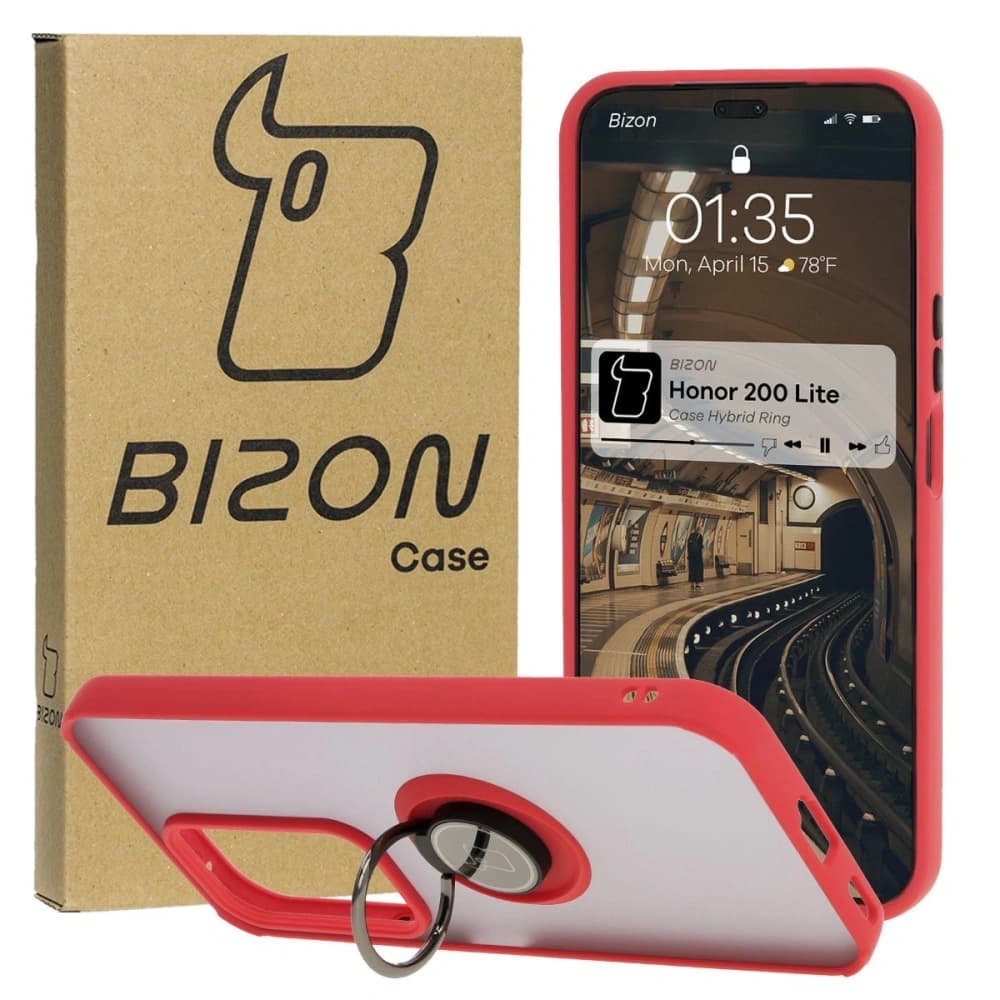Bizon Case Hybrid Ring Honor 200 Lite smoky with a red frame - 1