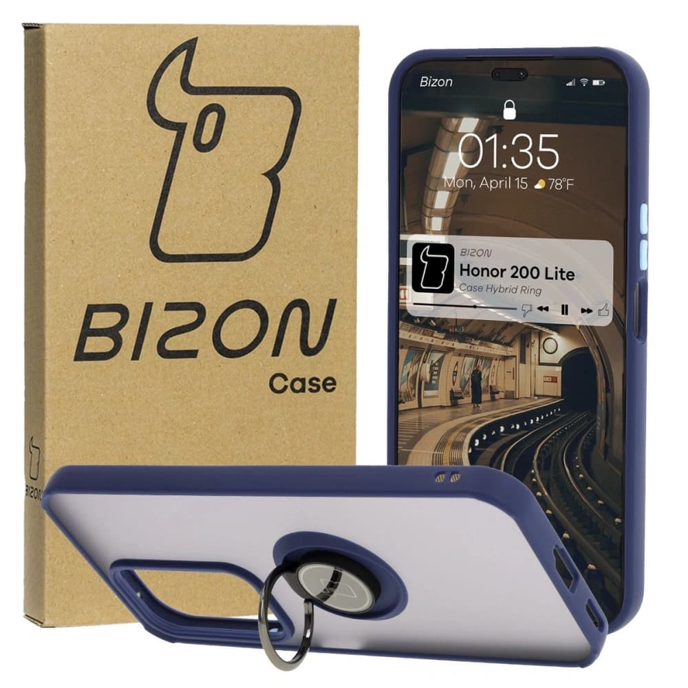 Bizon Case Hybrid Ring Honor 200 Lite smoky with a navy blue frame - 1