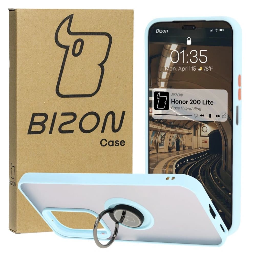 Bizon Case Hybrid Ring Honor 200 Lite smoky with a light blue frame - 1