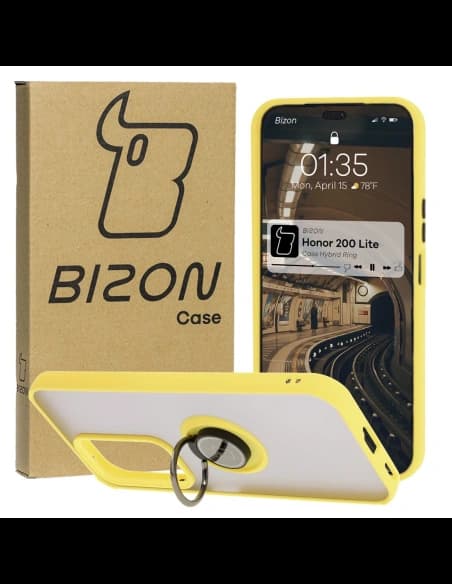 Bizon Case Hybrid Ring Honor 200 Lite smoky with a yellow frame