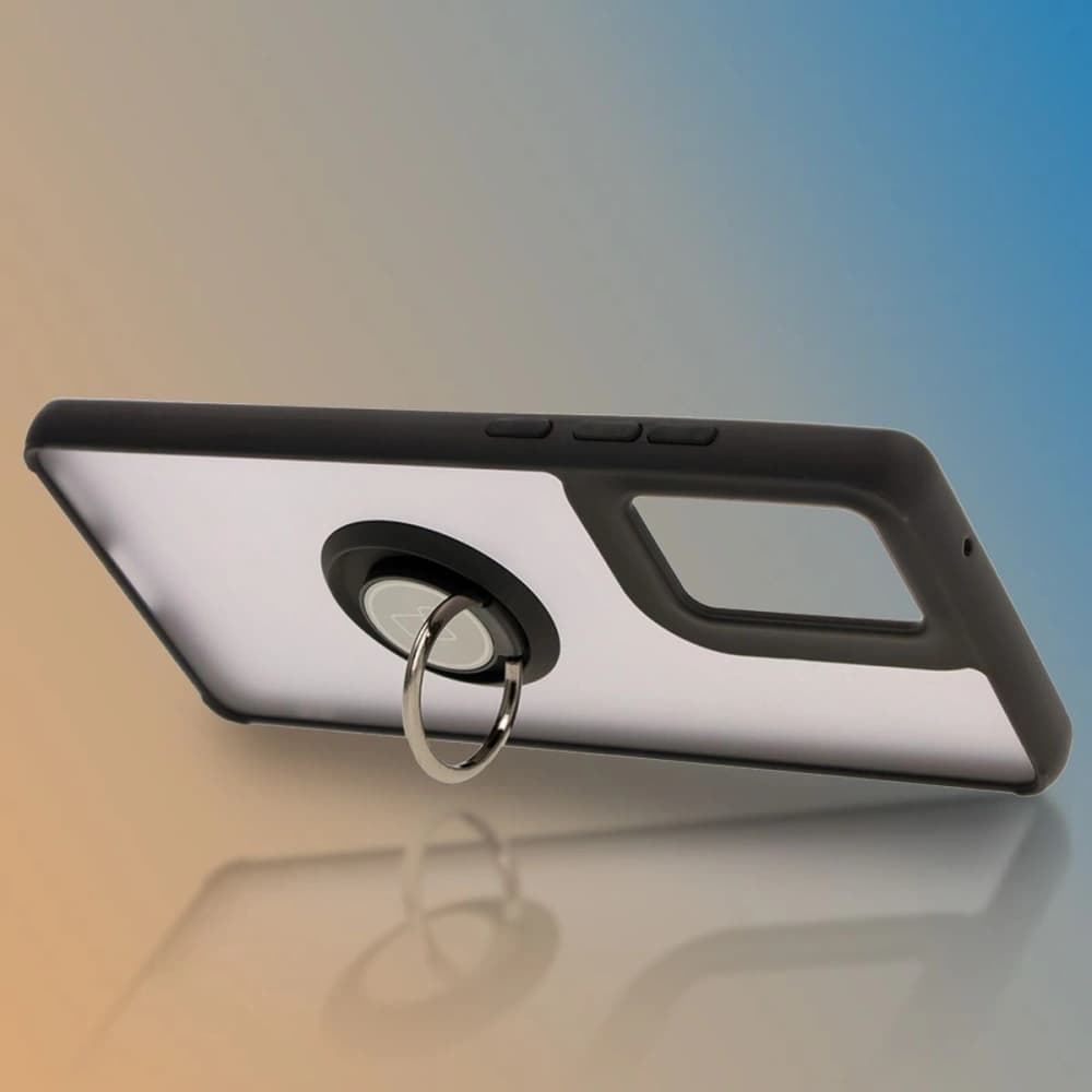 Etui s úchytem na prst Bizon Case Hybrid Ring pro Motorola Moto G85 5G kouřové s černým rámečkem - 6