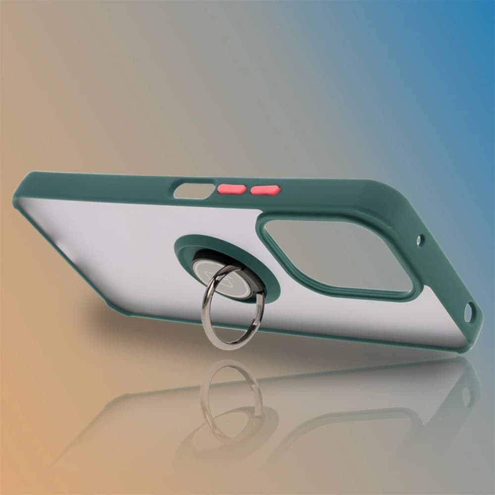 Etui s úchytem na prst Bizon Case Hybrid Ring pro Xiaomi Redmi 13 4G kouřové s tmavě zeleným rámečkem - 6