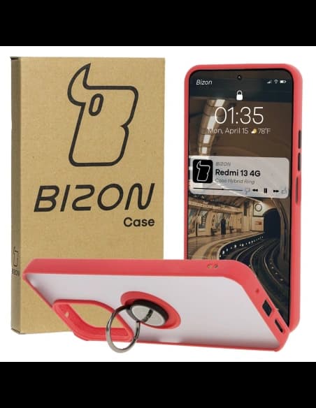 Bizon Case Hybrid Ring Xiaomi Redmi 13 4G rauchig mit einem roten Rahmen