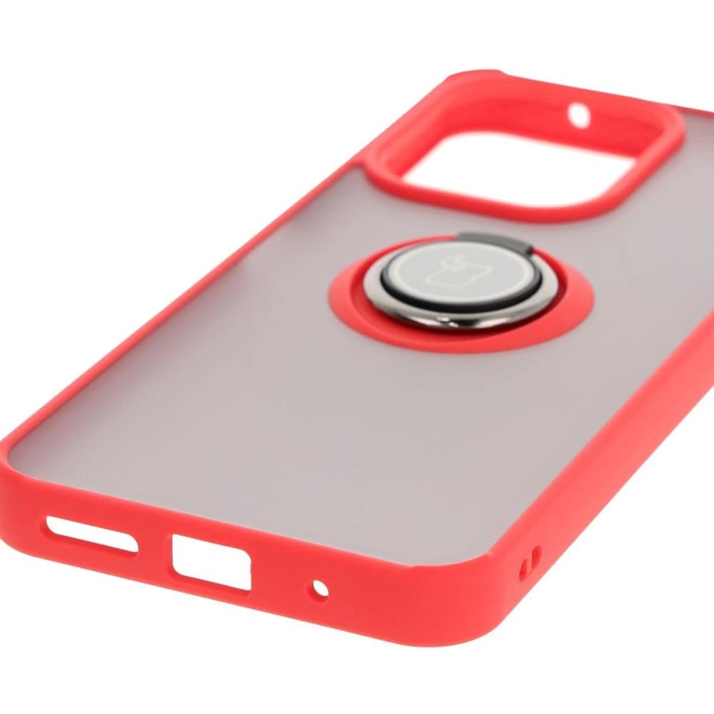 Bizon Case Hybrid Ring Xiaomi Redmi 13 4G rauchig mit einem roten Rahmen - 5