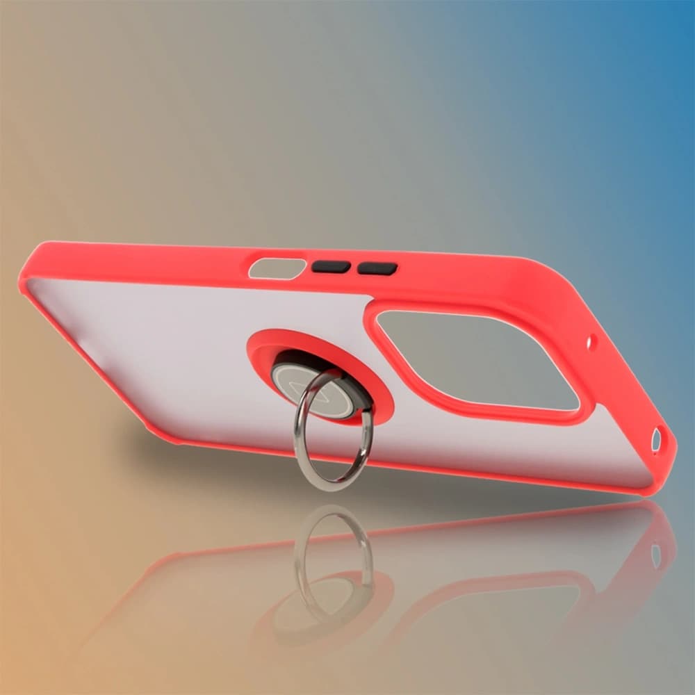 Bizon Case Hybrid Ring Xiaomi Redmi 13 4G rauchig mit einem roten Rahmen - 6